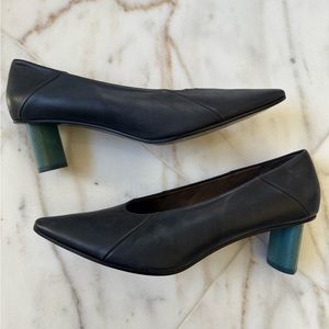 Coclio Wumo Heels Dark Blue Black With Blue Wood Heel Size 40 Euro